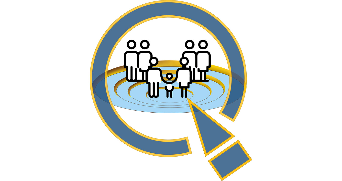 Das Foto zeigt das LOGO Notfalltreffpunkt. Es sind mehrere Personen in einem Kreis versammelt.