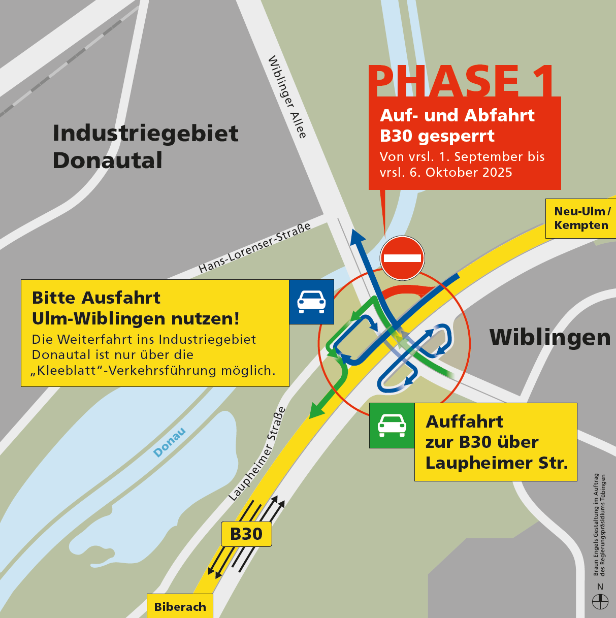 Das Foto zeigt die Umleitungsskizze B 30 Umbau Anschlussstelle Wiblingen
