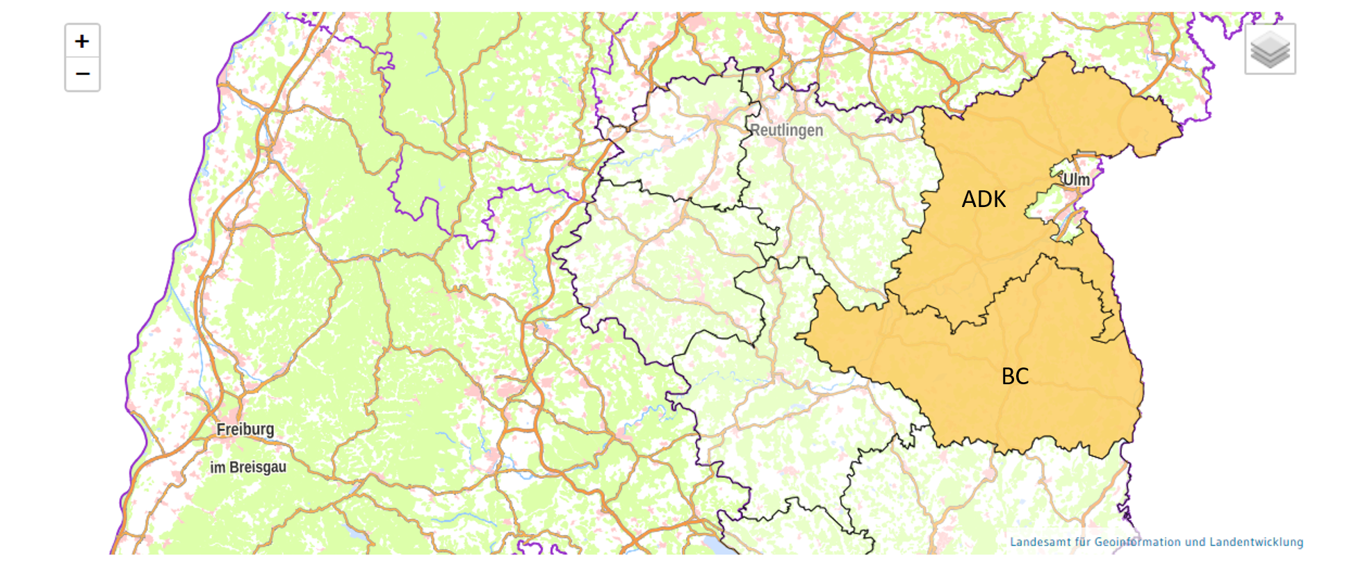 Kartenausschnitt Landkreise BC und ADK
