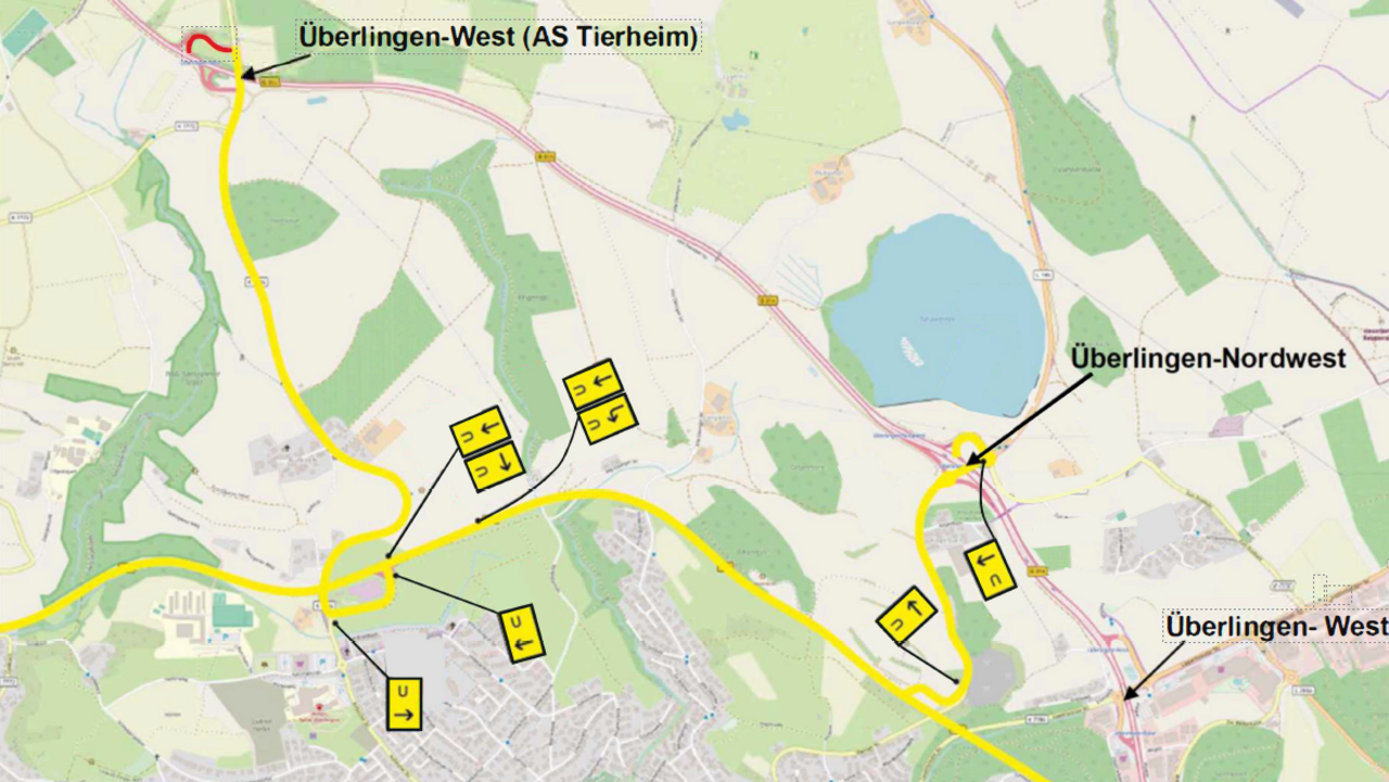 Das Foto zeigt die Umleitungsskizze B 31n | K7786 | AS Tierheim