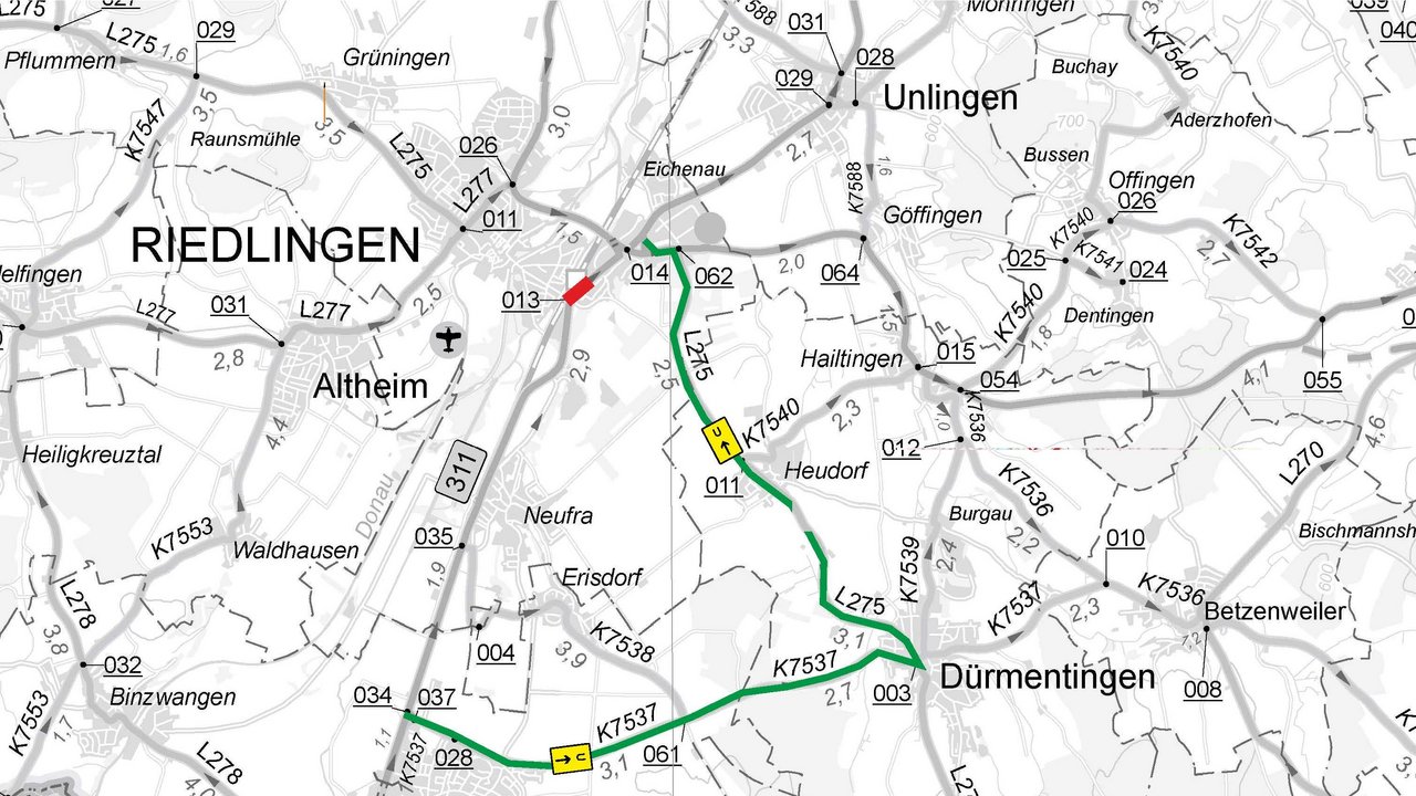 Das Foto zeigt einen Lageplan mit eingezeichneter Umleitungsstrecke