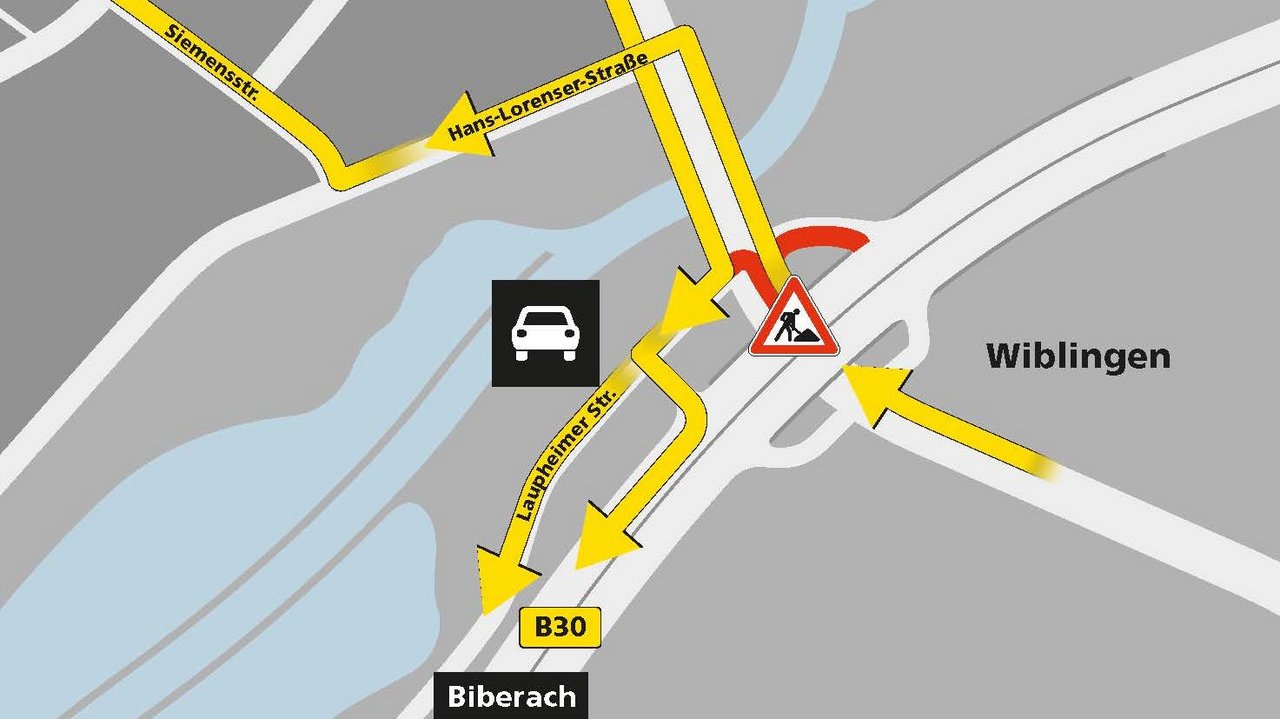 Das Foto zeigt eine Umleitungsskizze mit eingezeichneter Baustellenmarkierung und Umleitungen