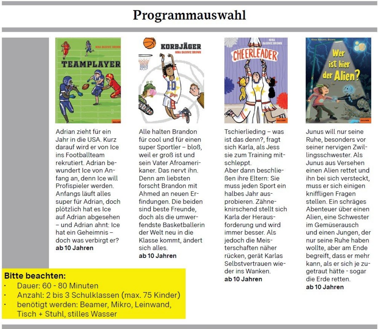Nina Basovic Brown - Programmangebot