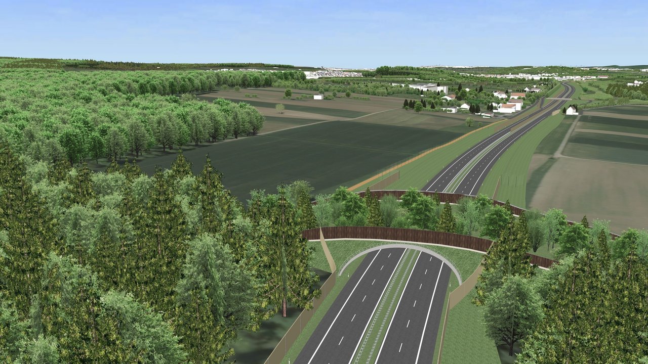 Visualisierung einer Grünbrücke zwischen Bodelshausen und Bad Sebastiansweiler im Zusammenhang mit der Planung der B 27 zwischen Bodelshausen und Nehren