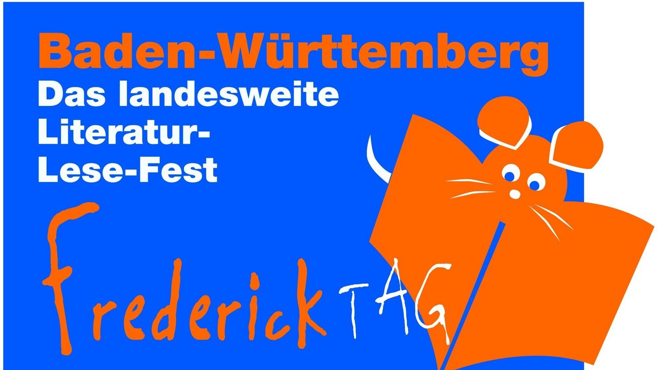 Freiderick-Logo; man sieht einen Schriftzug auf blauen Hintergrund und eine Maus