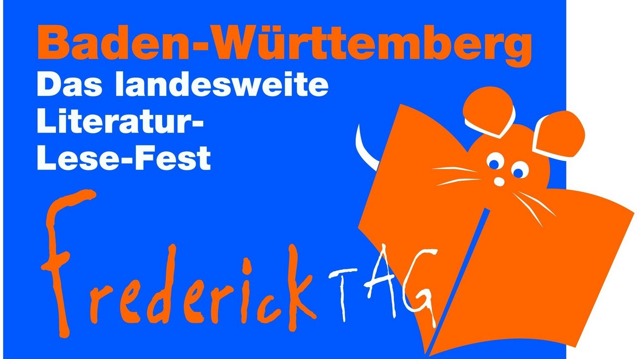 Freiderick-Logo; man sieht einen Schriftzug auf blauen Hintergrund und eine Maus