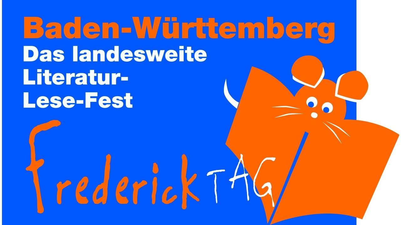Freiderick-Logo; man sieht einen Schriftzug auf blauen Hintergrund und eine Maus