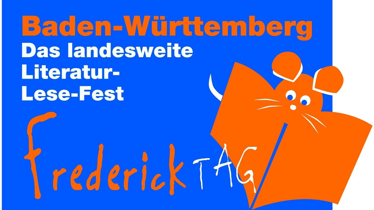 Freiderick-Logo; man sieht einen Schriftzug auf blauen Hintergrund und eine Maus