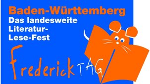 Freiderick-Logo; man sieht einen Schriftzug auf blauen Hintergrund und eine Maus