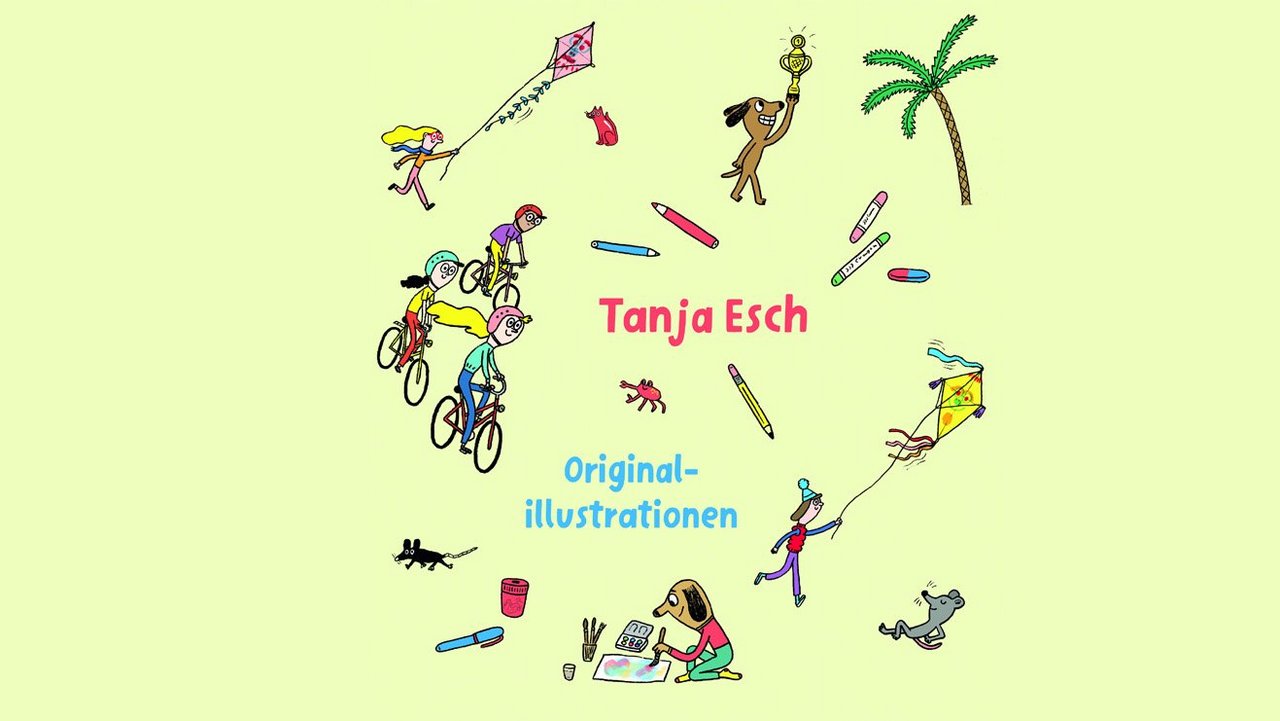 Das Foto zeigt Illustrationen von Tanja Esch und einen Schriftzug