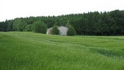 Verlauf der Trasse nördlich von Beimerstetten Ein Feld mit einer Scheune, im Hintergrund Wald