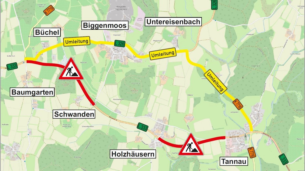 Das Foto zeigt die Umleitungsskizze L 333