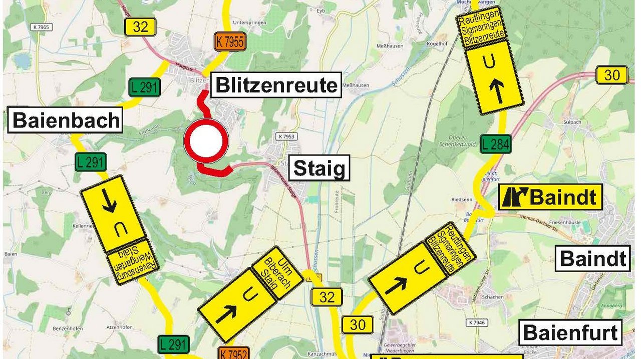 Das Foto zeigt die Umleitungsskizze Blitzenreuter Steige Phase 1