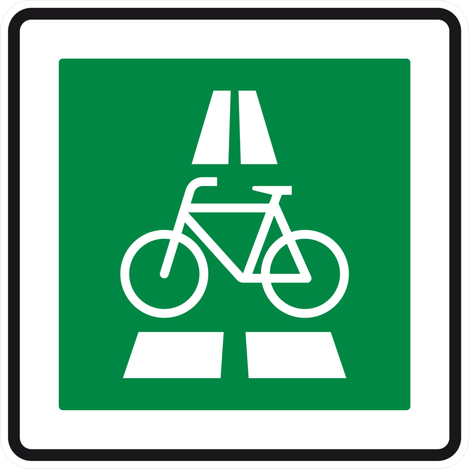 Verkehrsschild Radschnellweg Verkehrsschild Radschnellweg: Ein Fahrrad auf grünem Grund