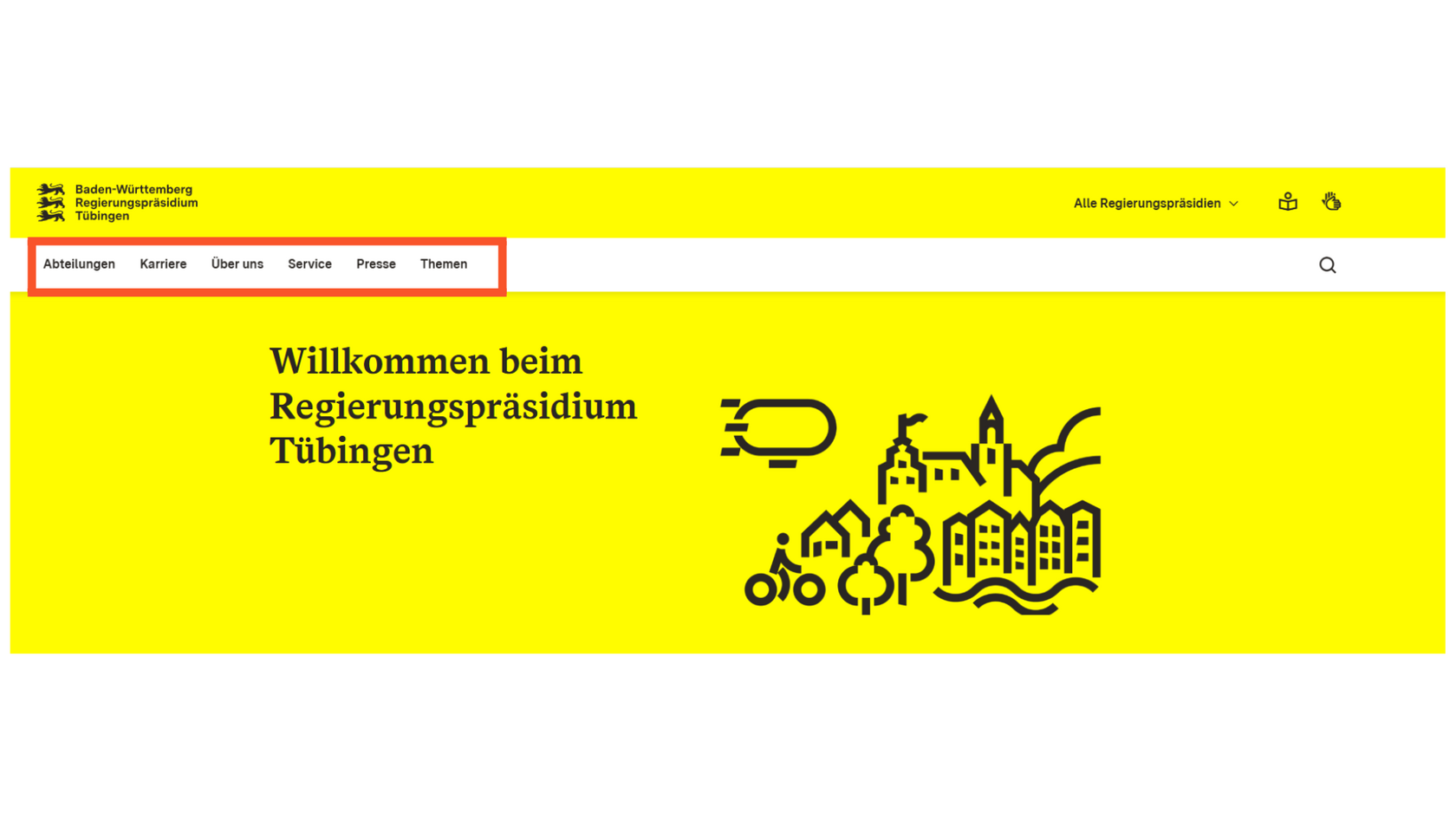 Der Screenshot zeigt die Begriffe im Megamenü