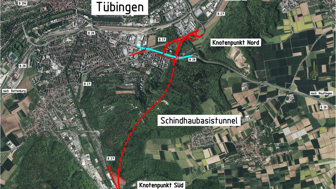 Das Foto zeigt eine Übersichtskarte des Schindhaubasistunnels