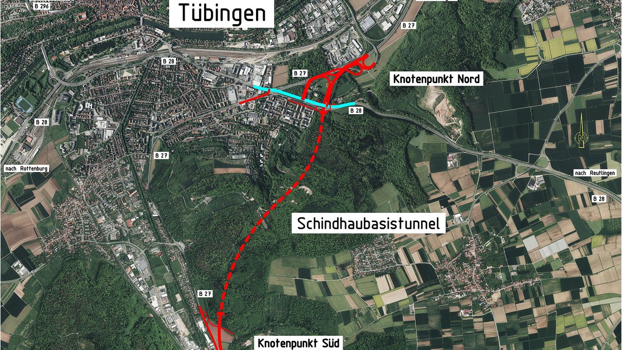 Das Foto zeigt eine Übersichtskarte des Schindhaubasistunnels