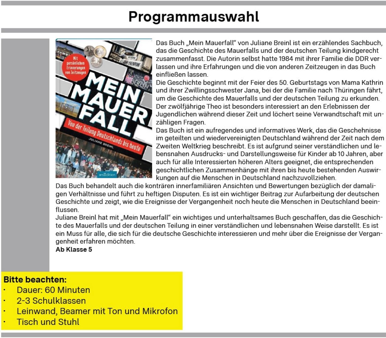 Auszug aus der Programmseite der Veranstaltungsreise zum Frederick Tag 2026 mit Juliane Breinl