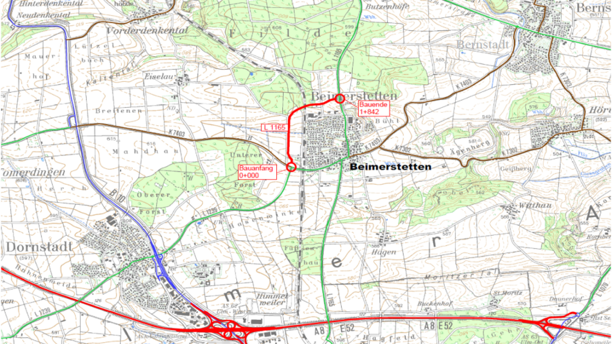 Übersichtsplan L 1165 Ortsumfahung Beimerstetten