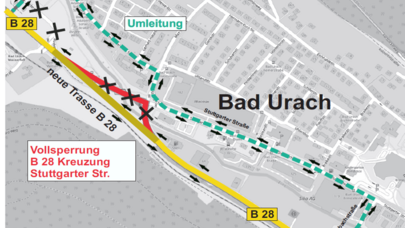 Ein Plan, der die Umleitungsstrecke während der Phase 2 zeigt.