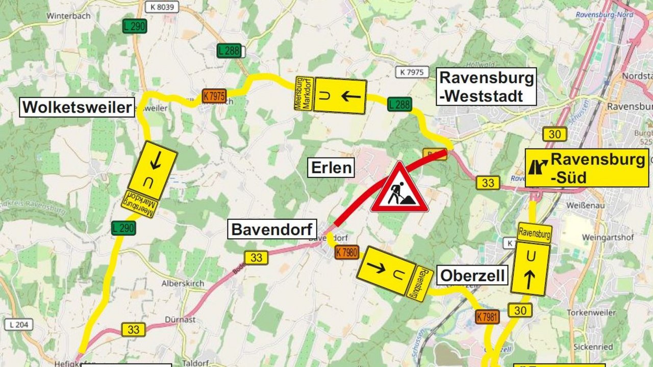 Karte Umleitungsskizze L 288 Ravensburg