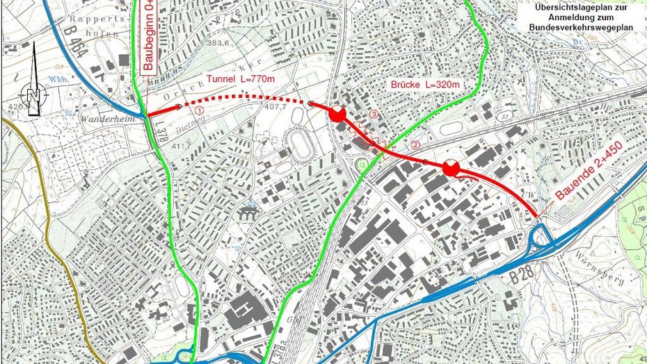 Übersichtslageplan zur Anmeldung zum Bundesverkehrwegesplan