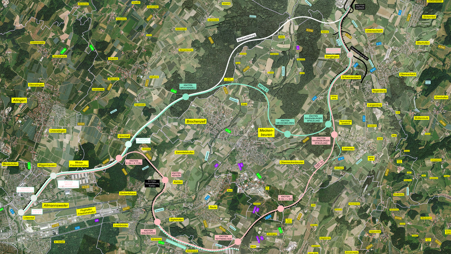 Lageplan mit den drei Hauptvarianten