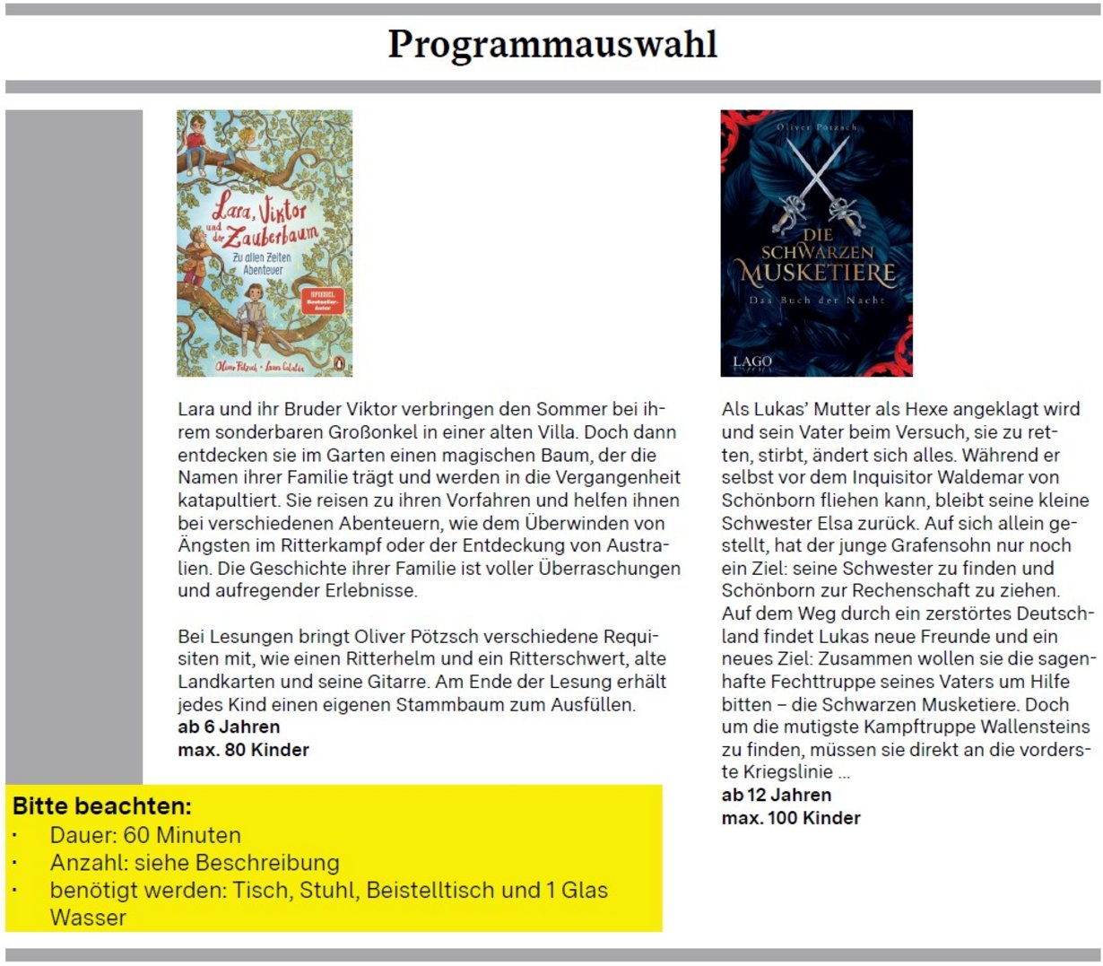 Oliver Pötzsch - Programmangebot
