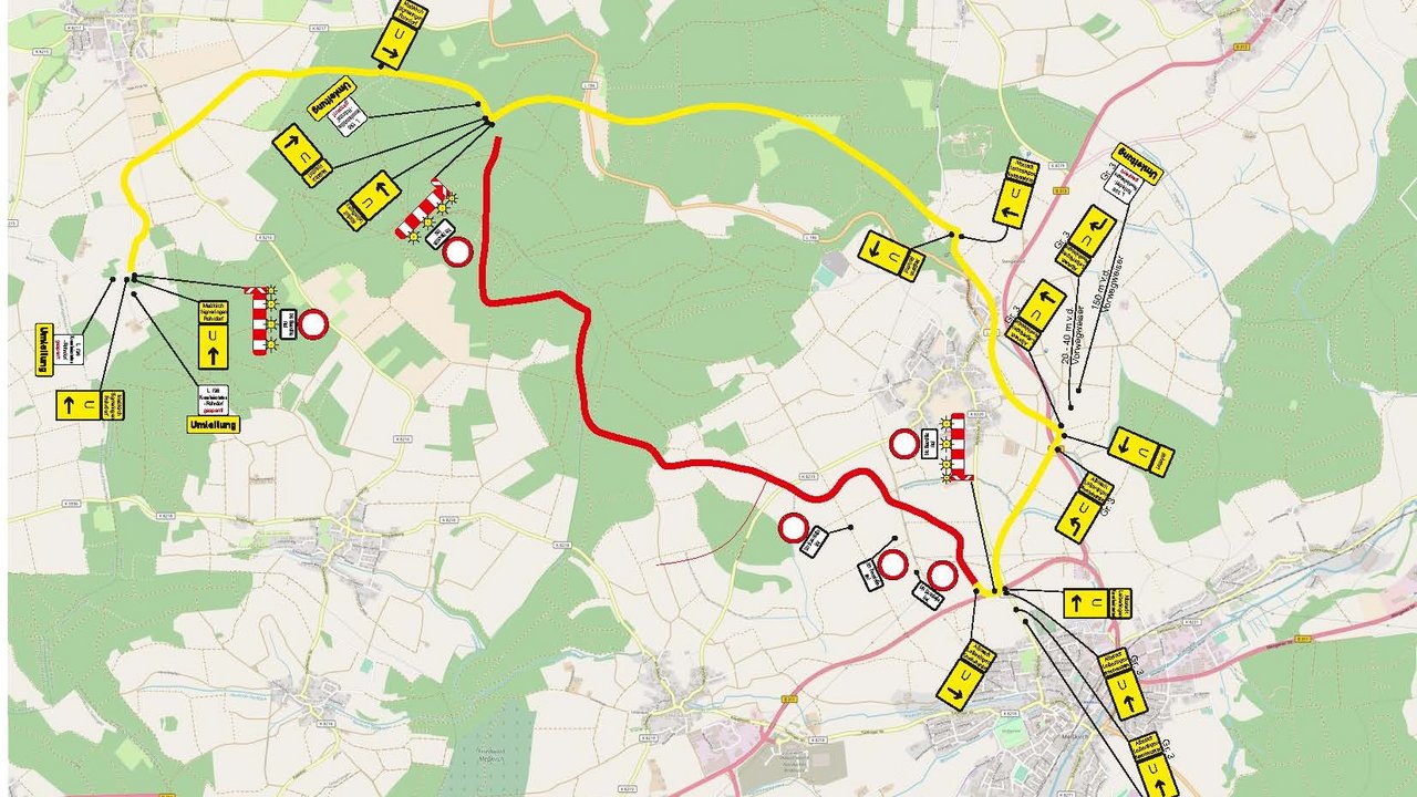 Das Foto zeigt die Umleitungsskizze L 196 Rohrdorf - Kreenheinstetten