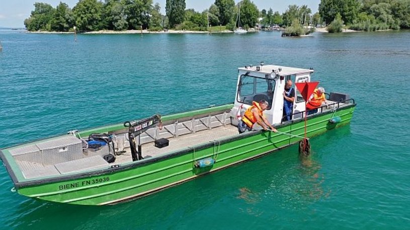 Bild zeigt Boot auf dem Bodensee: v. li. nach re. Benno Sterk, Andreas Wagner, Walter Reichert