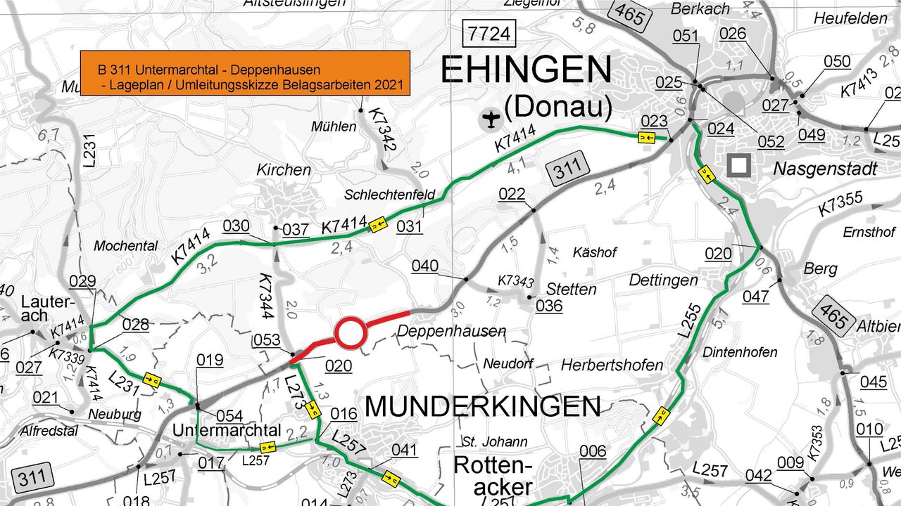 Umleitungsskizze/Lageplan B 311 Untermarchtal - Deppenhausen