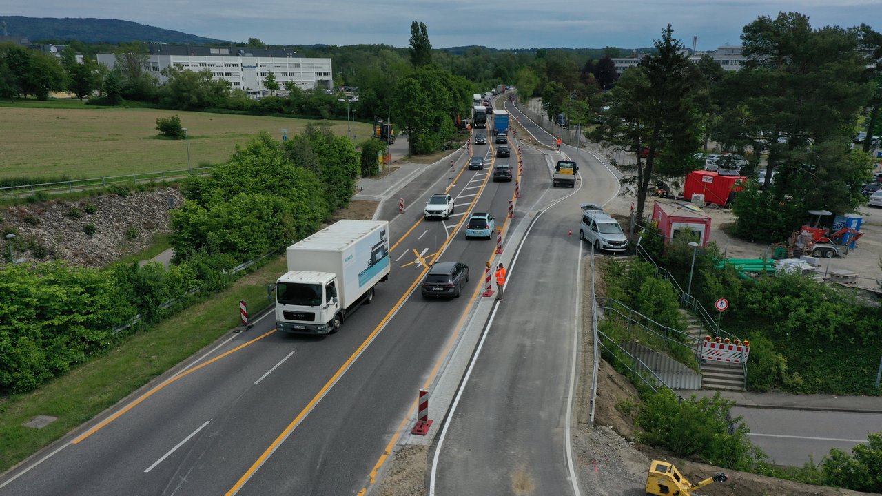 Luftaufnahme des Radweges zwischen Dornierknoten bei Immenstaad und Anschluss Fischbach-West