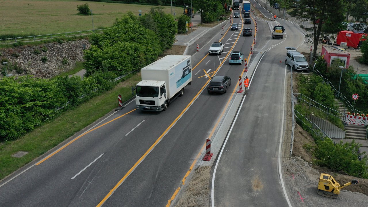 Luftaufnahme des Radweges zwischen Dornierknoten bei Immenstaad und Anschluss Fischbach-West