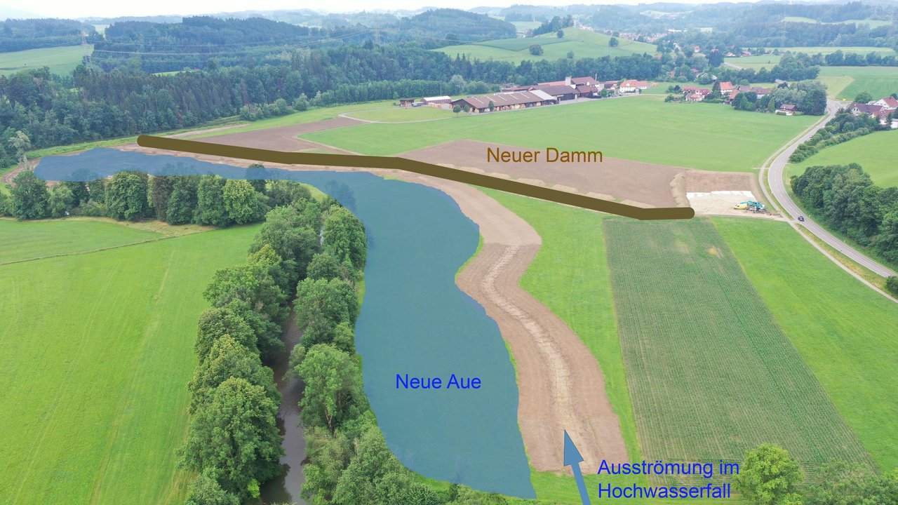 Das Bild zeigt die geplante Hochwasserschutzmaßnahme in Hiltensweiler
