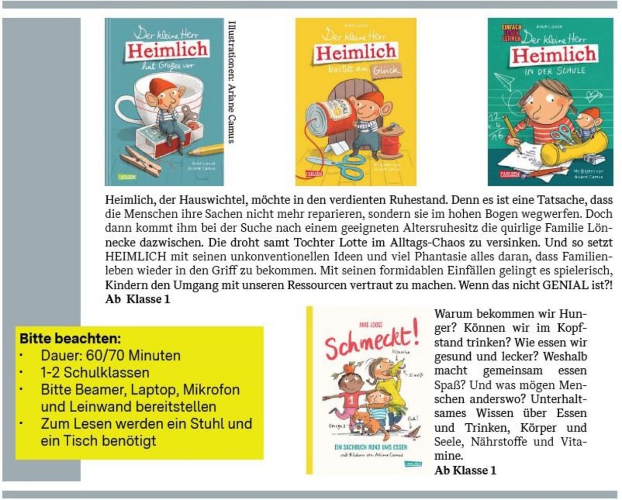 Auszug aus der Programmseite der Frederick-Veranstaltungsreise 2025 mit Anke Loose