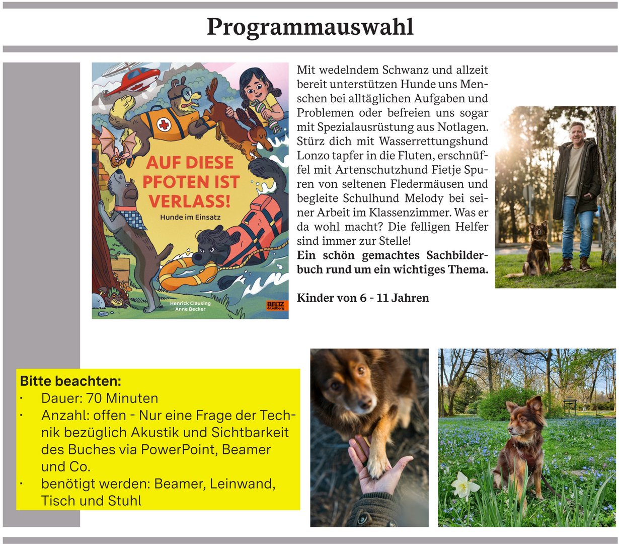 Auszug aus der Programmseite der Veranstaltungsreise 2026 mit Henrick Clausing & Filou