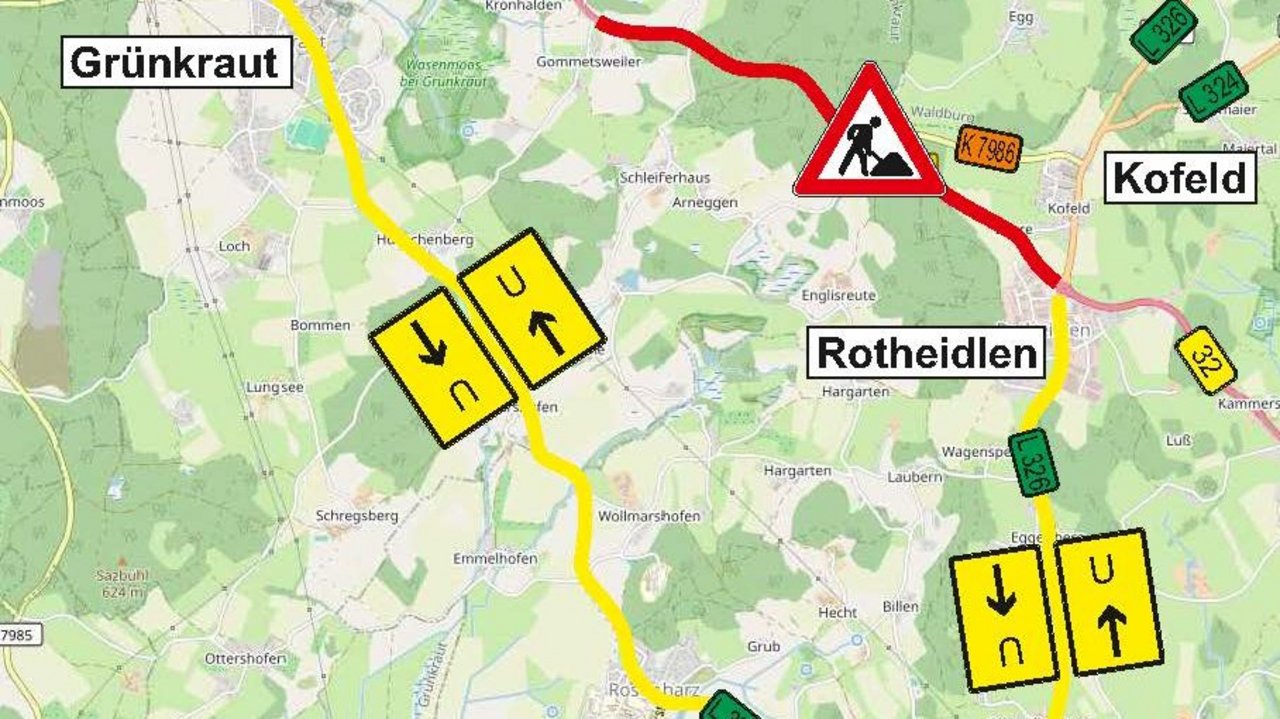 Das Foto zeigt die Umleitungsskizze Eggwald-Rotheidlen