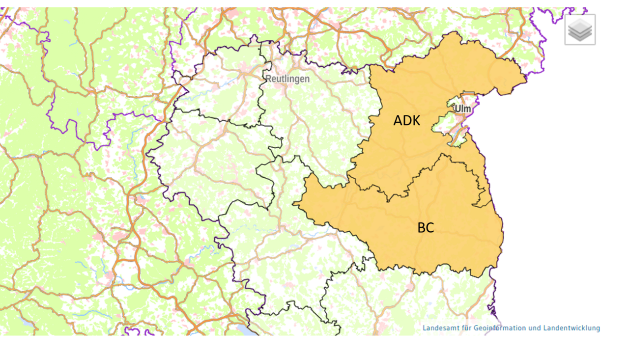 Kartenausschnitt Landkreise BC und ADK