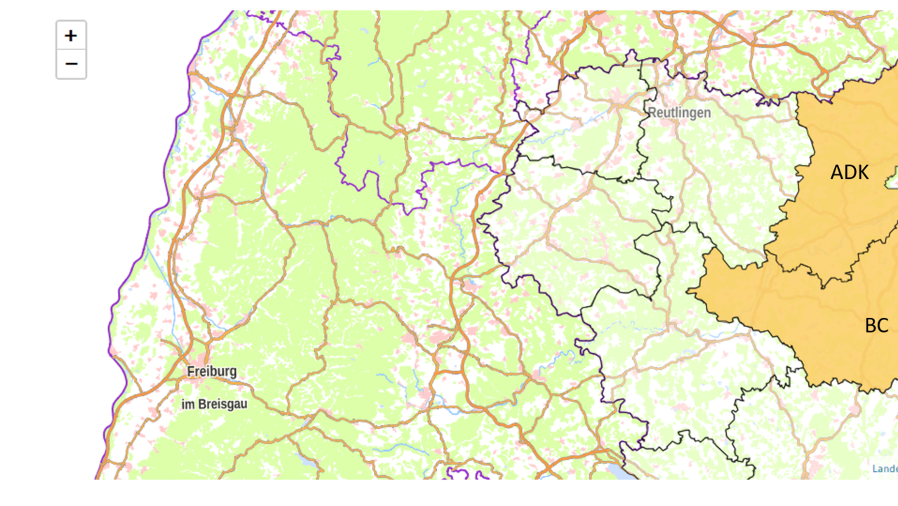 Kartenausschnitt Landkreise BC und ADK