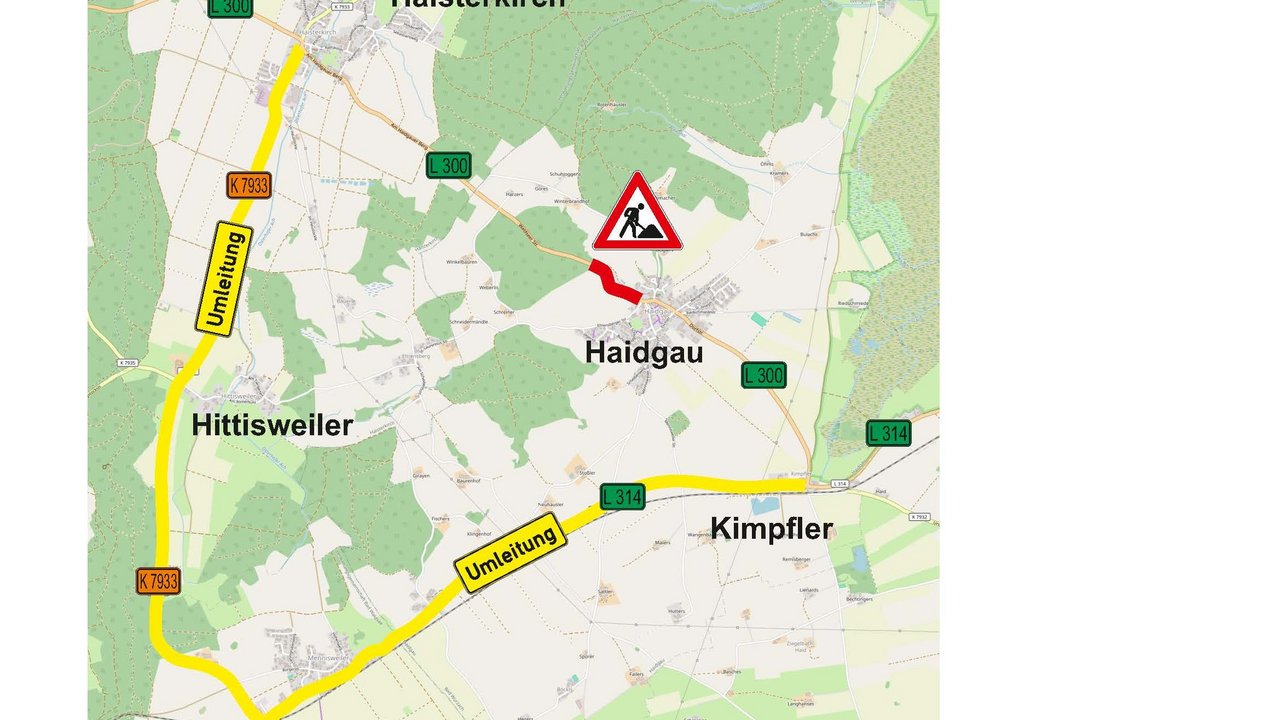 Das Foto zeigt die Umleitungsskizze L 300 OD Haidgau