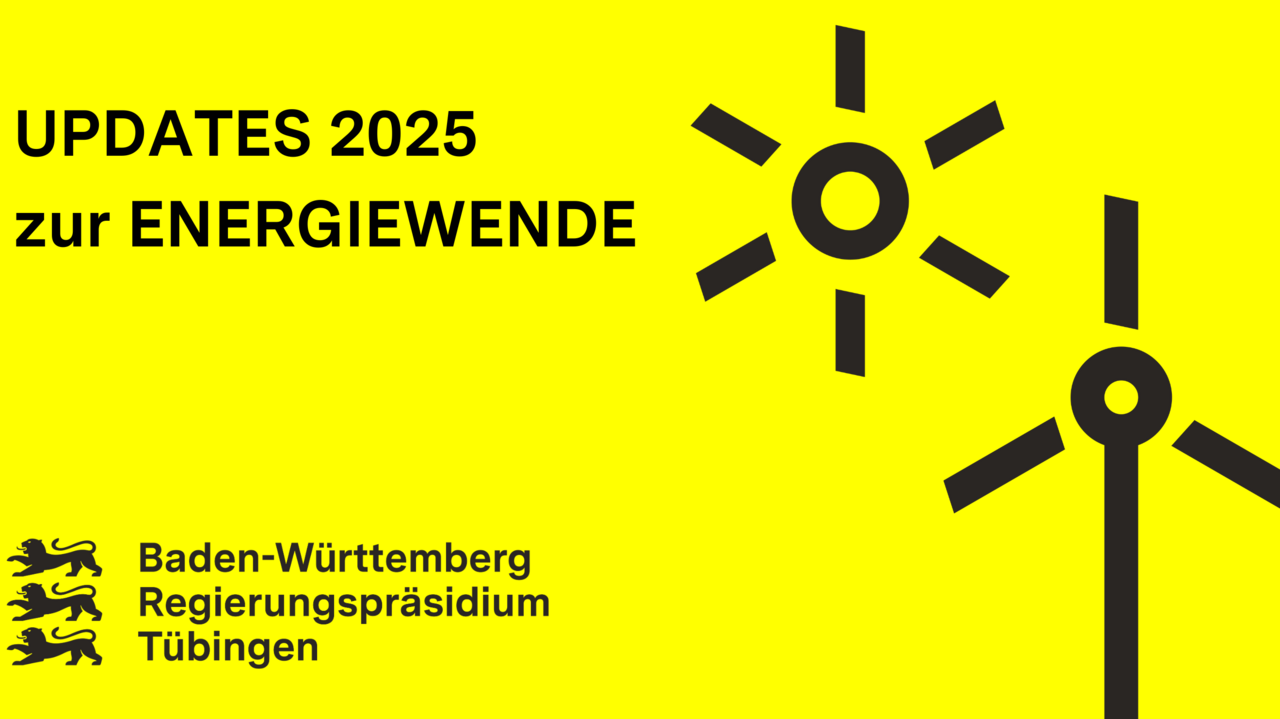 Auf gelbem Hintergrund sieht man eine Windkraftanlage und eine Sonne mit dem Schriftzug Updates 2025 der StEWK