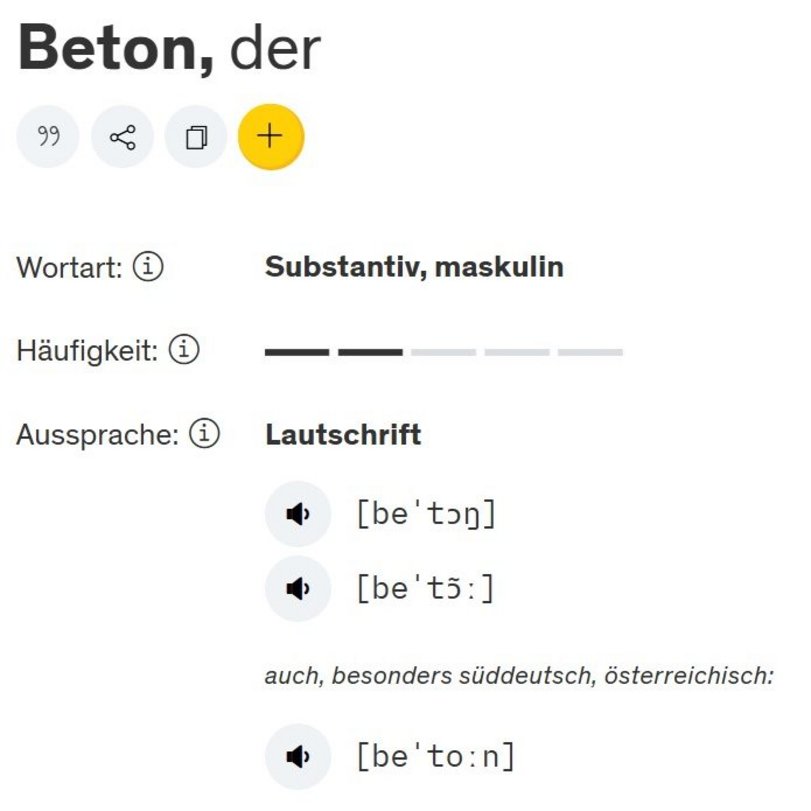 Verschiedene Lautsprachen zeigen, wie man das Wort Beton richtig ausspricht.