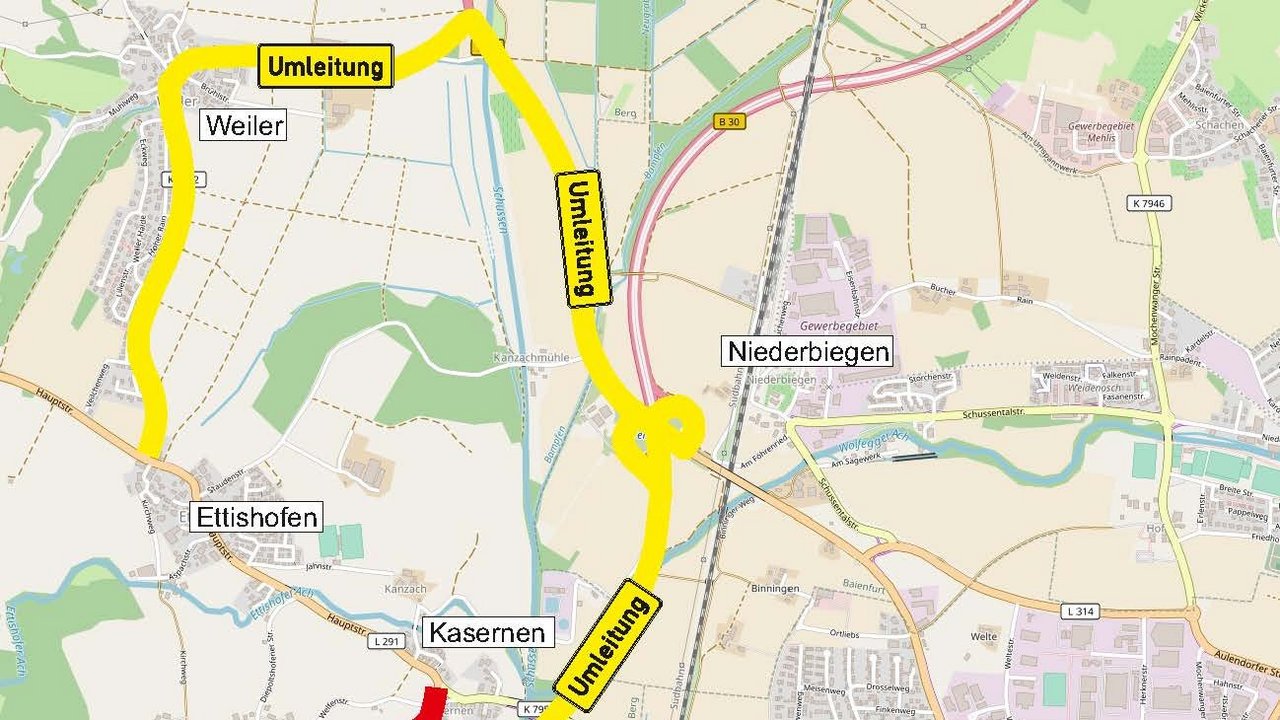 Umleitungsskizze L 291 Berg - Kasernen