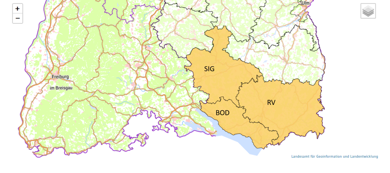 Das Foto zeigt einen Kartenausschnitt der Landkreise BSK, RV und SIG