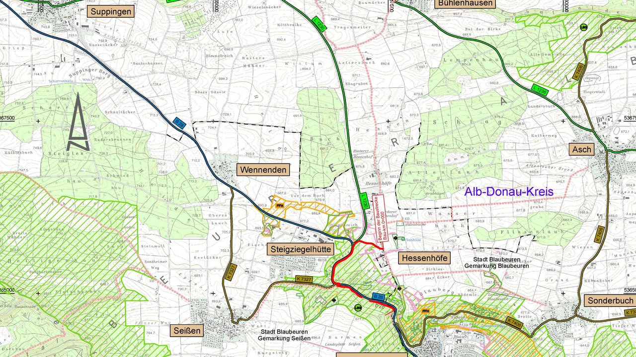 Übersichtslageplan zum Radweg Blaubeurer Steige Bauabschnitt II