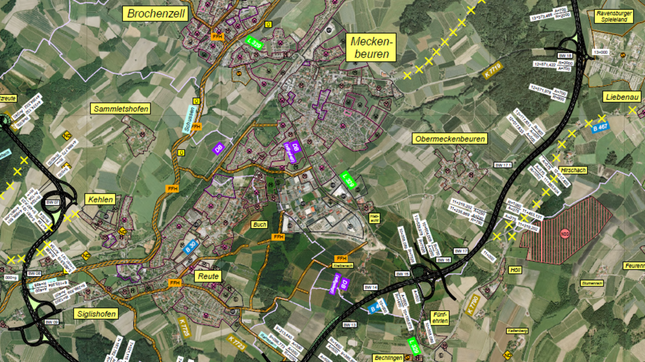 Planausschnitt B 30 Friedrichshafen-Ravensburg - Meckenbeuren