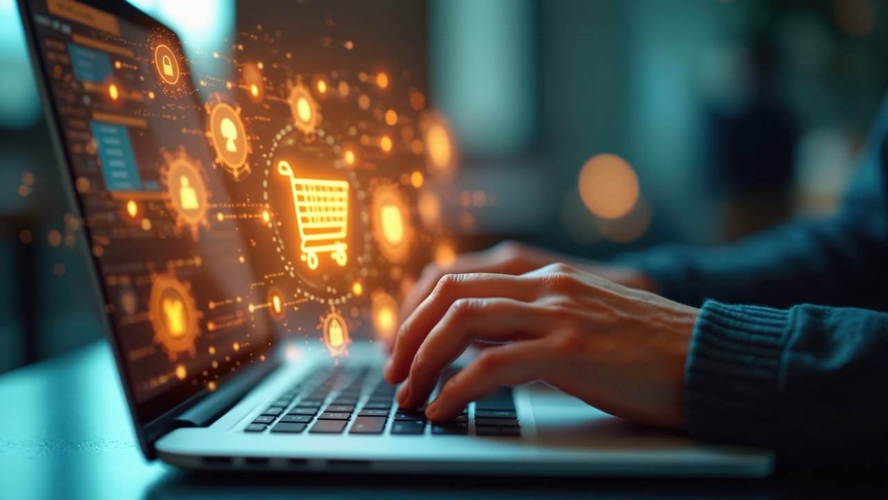 Das Foto zeigt ein Laptop und die Hand einer Person, die etwas eintippt