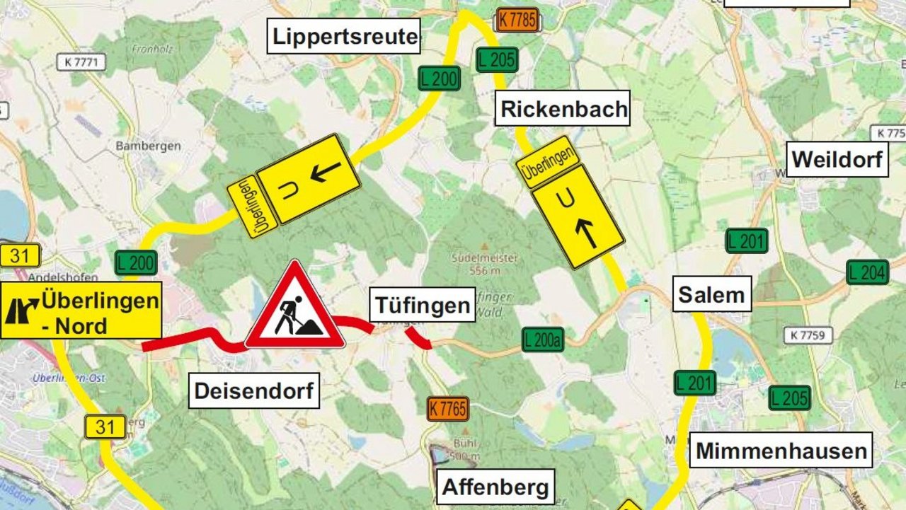Das Foto zeigt eine Umleitungsskizze im Bereich um die L 200A