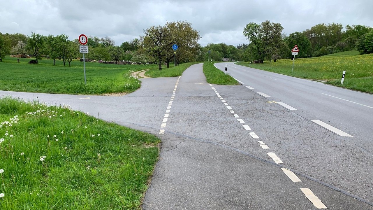 Das Bild zeigt die L 383 zwischen Reutlingen-Gönningen und Mössingen-Öschingen mit angrenzendem Radweg