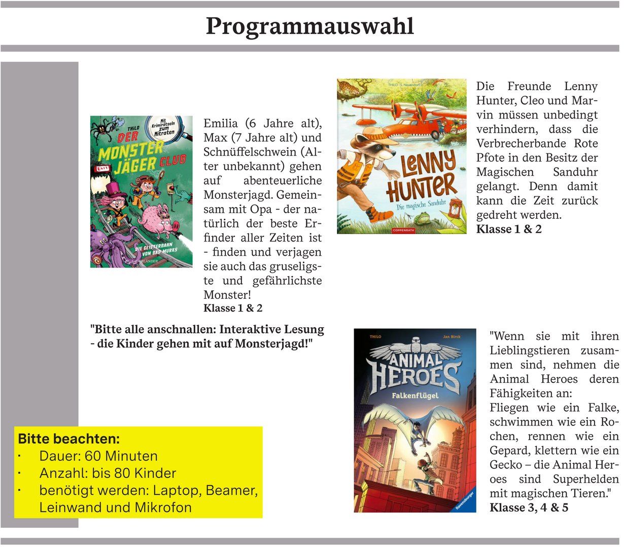 Auszug aus der Programmseite der Veranstaltungsreise 2026 mit THiLO